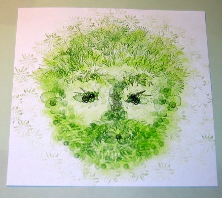 Green man stamped in Tapestry peg stamps